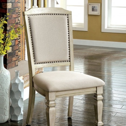 Furniture Of America Holcroft Transitional Fabric, Solid Wood, Wood Veneer, Others Antique White/Ivory Side Chair (2/Box) | CM3600SC-2PK