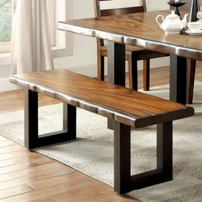 Furniture of America Maddison Industrial Solid with Wood Veneer Tobacco Oak-Black Bench Model CM3606BN