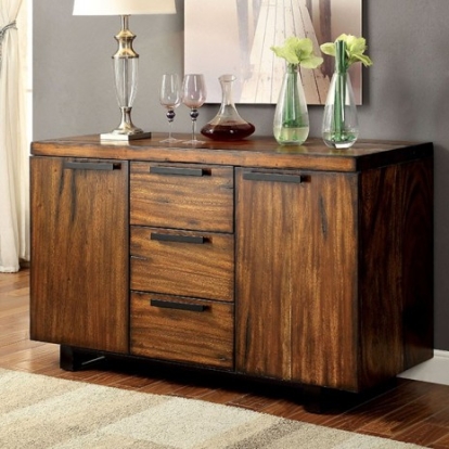 Furniture of America Maddison Industrial Solid with Wood Veneer Tobacco Oak-Black Server Model CM3606SV