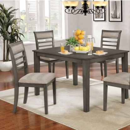 Furniture Of America Taylah Transitional Fabric, Solid Wood, Wood Veneer, Others Weathered Gray/Beige 5 Pc. Dining Table Set | CM3607T-5PK