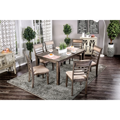 Taylah Transitional Weathered Gray/Beige 7 Piece Dining Table Set Model CM3607T-7PK by Furniture of America