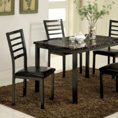Furniture of America Colman Transitional Faux Marble Leatherette Metal Black Dining Table Model CM3615T-48