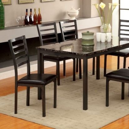 Furniture of America Colman Transitional Faux Marble Leatherette Metal Black Dining Table Model CM3615T-60