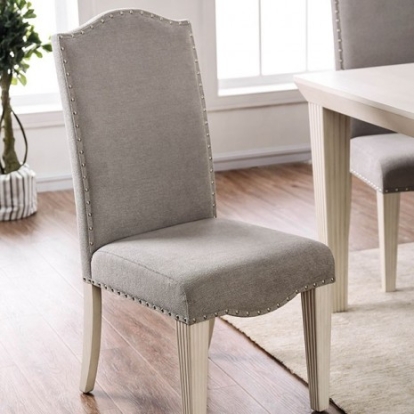 Furniture Of America Daniella Transitional Fabric, Solid Wood, Others Antique White/Gray Side Chair (2/Ctn) | CM3630SC-2PK