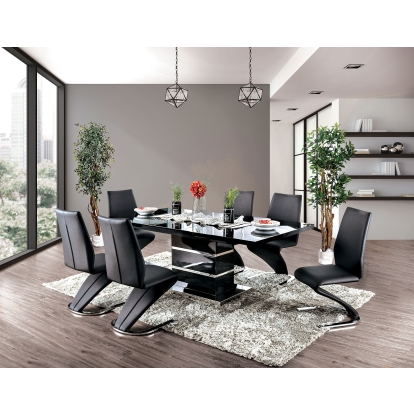 Midvale Contemporary Black/Chrome 7 Piece Dining Table Set Model CM3650BK-T-7PC by Furniture of America