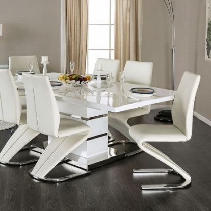Furniture of America Midvale Contemporary Leatherette Metal White-Chrome Dining Table Model CM3650T-TABLE