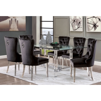 Casper Contemporary Chrome 7 Piece Dining Table Set Model CM3654T-7PC-AC261BK by Furniture of America