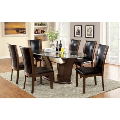 Manhattan Contemporary Brown Cherry 7 Piece Oval Dining Table Set Model CM3710OT-7PC by Furniture of America