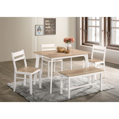 Debbie Transitional Natural/White 5 Piece Dining Table Set with Bench Model CM3714NT-T-BN-5PK by Furniture of America