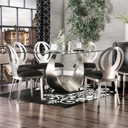 Furniture of America Orla Contemporary Metal Microfiber Tempered Glass Silver-Black Dining Table Model CM3726T-TABLE