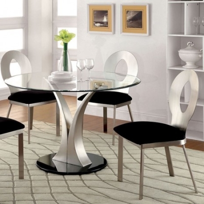 Furniture of America Valo Contemporary Metal Microfiber Tempered Glass Silver-Black Dining Table Model CM3727T-TABLE