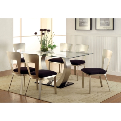 Nova Contemporary Silver/Black 7 Piece Dining Table Set Model CM3728T-7PC by Furniture of America