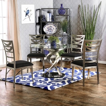 Furniture of America Roxo Contemporary Metal Microfiber Tempered Glass Silver-Black Dining Table Model CM3729T-TABLE