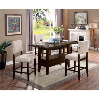 Lordello Transitional Brown Cherry/Ivory 5 Piece Counter Height Dining Table Set Model CM3730PT-5PC by Furniture of America