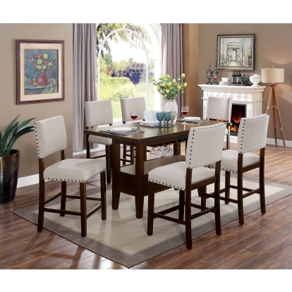 Lordello Transitional Brown Cherry/Ivory 7 Piece Counter Height Dining Table Set Model CM3730PT-7PC by Furniture of America
