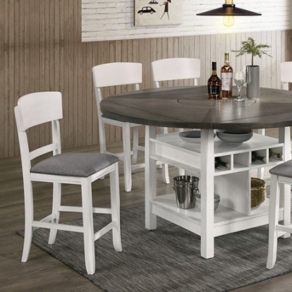 Furniture Of America Stacie Transitional Fabric, Solid Wood, Wood Veneer, Others White/Gray Counter Ht. Table | CM3733WG-RPT-TABLE