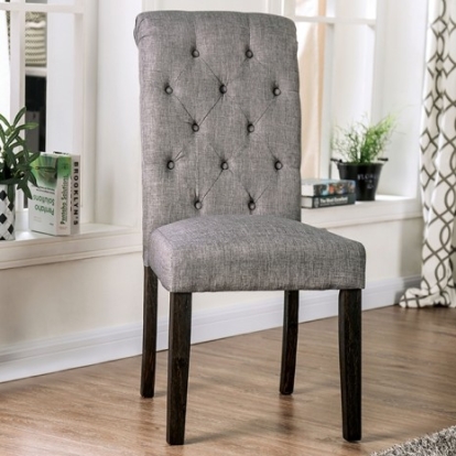 Furniture Of America Alfred Rustic Linen-Like, Solid Wood, Others Antique Black/Light Gray Side Chair (2/Ctn) | CM3735LG-SC-2PK