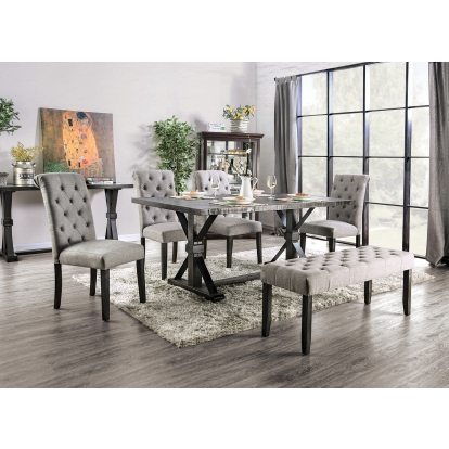 Alfred Rustic Antique Black 6 Piece Dining Table Set with Bench Model CM3735T-LG-6PC-BN by Furniture of America