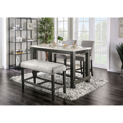 Brule Transitional White/Antique Black 4 Piece Counter Height Dining Table Set with Bench Model CM3736PT-LG-4PC-PBN by Furniture of America