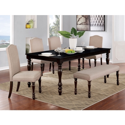 Hilma Transitional Espresso/Beige 6 Piece Dining Table Set with Bench Model CM3738T-6PC by Furniture of America