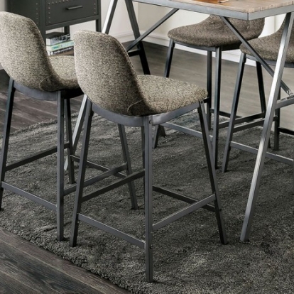 Furniture of America Brant Mid-Century Modern Linen-Like Metal with Wood Dark Gray-Gray Counter Ht. Side Chair (4-Ctn) Model CM3740PC-4PK