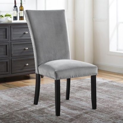Furniture of America Kian Contemporary Flannelette Solid with Wood Veneer Black-Light Gray Side Chair Light Gray (2-Ctn) Model CM3744GY-SC-2PK