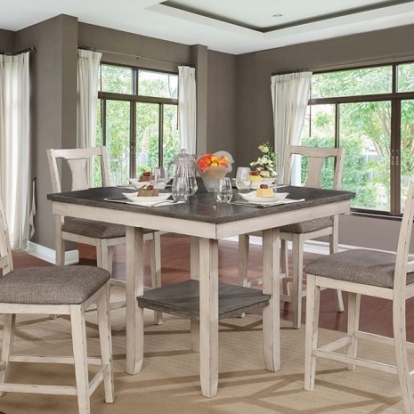 Furniture Of America Ann Rustic Leatherette, Solid Wood, Wood Veneer, Others Antique White/Gray Counter Ht. Table Set | CM3752PT-5PK