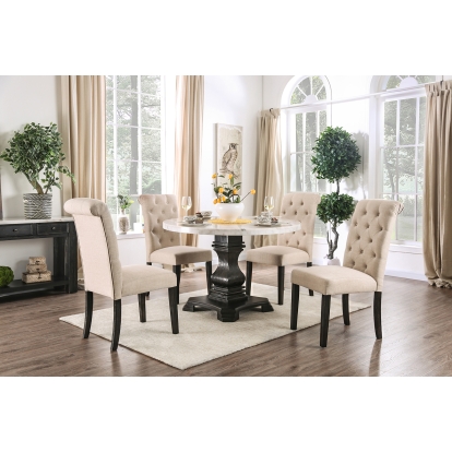 Elfredo Rustic White/Antique Black 5 Piece Round Dining Table Set Model CM3755RT-5PC-IV by Furniture of America
