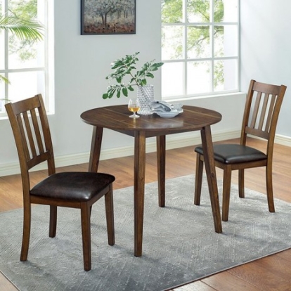 Furniture of America Blackwood Transitional Leatherette Solid with Wood Veneer Walnut-Dark Brown 3 Pc. Round Table Set Model CM3771RT-3PK