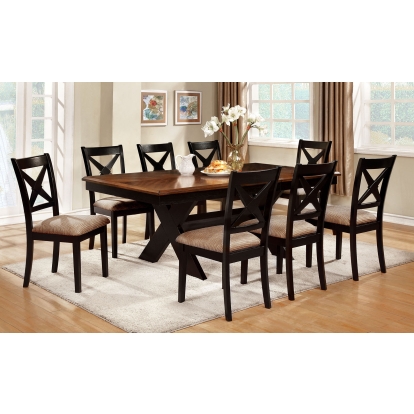 Liberta Transitional Dark Oak/Black/Beige 7 Piece Dining Table Set Model CM3776T-7PC by Furniture of America