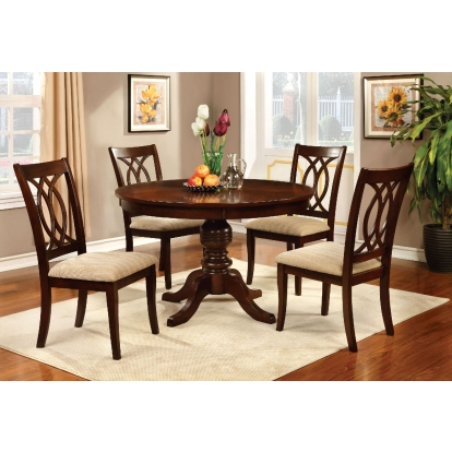Carlisle Transitional Brown Cherry 5 Piece Round Dining Table Set Model CM3778RT-5PC by Furniture of America
