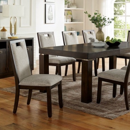Furniture of America Caterina Contemporary Fabric Metal Solid with Wood Veneer Dark Walnut-Beige Dining Table Model CM3784T