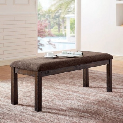 Furniture Of America Burton Rustic Fabric, Solid Wood, Wood Veneer, Others Walnut/Ash Brown Bench | CM3790BN