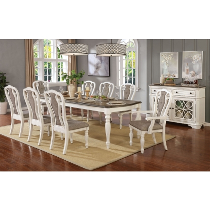 Leslie Transitional White Wash/Walnut/Ash Brown 7 Piece Dining Table Set (Includes 2 Arm Chairs & 4 Side Chairs) Model CM3795T-7PC by Furniture of America