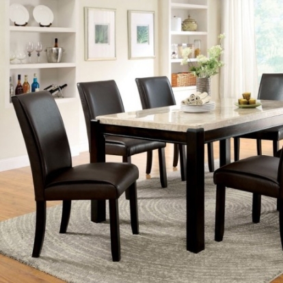 Furniture of America Gladstone Transitional Marble Solid with Wood Veneer Dark Walnut-Ivory Dining Table Model CM3823T