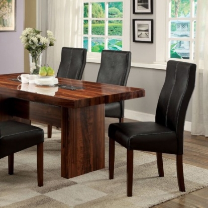 Furniture of America Bonneville Transitional Faux Marble Leatherette Solid with Wood Brown Cherry-Black Dining Table Model CM3824T-TABLE