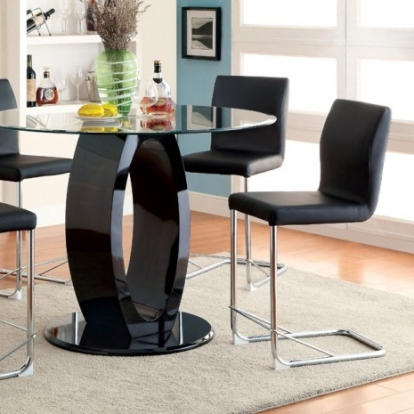 Furniture Of America Lodia Contemporary Leatherette, Tempered Glass, Others Black Round Counter Ht. Table | CM3825BK-RPT-TABLE