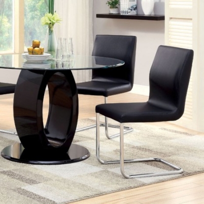 Furniture Of America Lodia Contemporary Leatherette, Tempered Glass, Others Black Dining Table | CM3825BK-RT-TABLE
