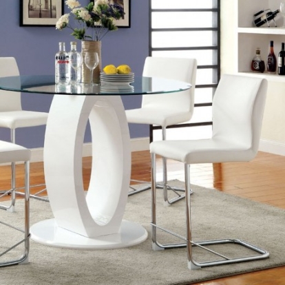 Furniture Of America Lodia Contemporary Leatherette, Tempered Glass, Others White Round Counter Ht. Table | CM3825WH-RPT-TABLE