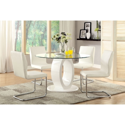 Lodia Contemporary White 5 Piece Round Dining Table Set Model CM3825WH-RT-5PC by Furniture of America