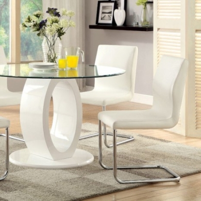 Furniture of America Lodia Contemporary Leatherette Tempered Glass White Dining Table Model CM3825WH-RT-TABLE