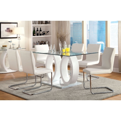 Lodia Contemporary White 7 Piece Dining Table Set Model CM3825WH-T-7PC by Furniture of America