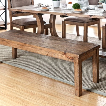 Furniture Of America Gianna Rustic Solid Wood, Wood Veneer, Others Rustic Oak Wooden Bench | CM3829BN-W