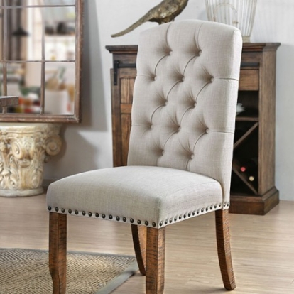 Furniture Of America Gianna Rustic Fabric, Solid Wood, Wood Veneer, Others Rustic Oak/Ivory Side Chair (2/Ctn) | CM3829F-SC-2PK