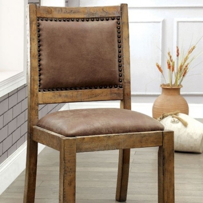 Furniture of America Gianna Rustic Fabric Solid with Wood Veneer Rustic Oak-Brown Side Chair (2-Box) Model CM3829SC-2PK