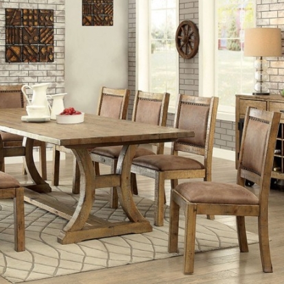 Furniture Of America Gianna Rustic Fabric, Solid Wood, Wood Veneer, Others Rustic Oak/Brown 96" Dining Table | CM3829T-TABLE