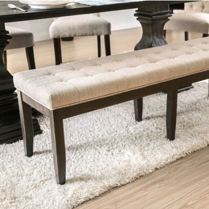 Furniture Of America Nerissa Rustic Linen-Like, Solid Wood, Wood Veneer, Others Antique Black/Beige Bench | CM3840BN