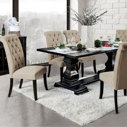 Furniture of America Nerissa Rustic Linen-Like Solid with Wood Veneer Antique Black Dining Table Model CM3840T-TABLE