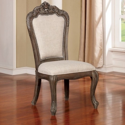 Furniture Of America Charmaine Rustic Fabric, Solid Wood, Wood Veneer, Others Antique Brushed Gray Side Chair (2/Ctn) | CM3856SC-2PK