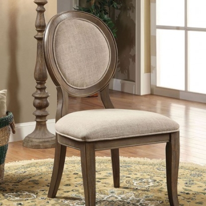 Furniture Of America Kathryn Transitional Fabric, Solid Wood, Wood Veneer, Others Rustic Oak/Beige Side Chair (2/Ctn) | CM3872SC-2PK